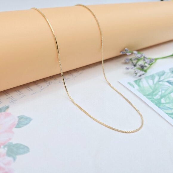 Shiny Rose Gold Herringbone Chain Necklace, Gold Plated Brass, XPNL0040 - Picture 7 of 12